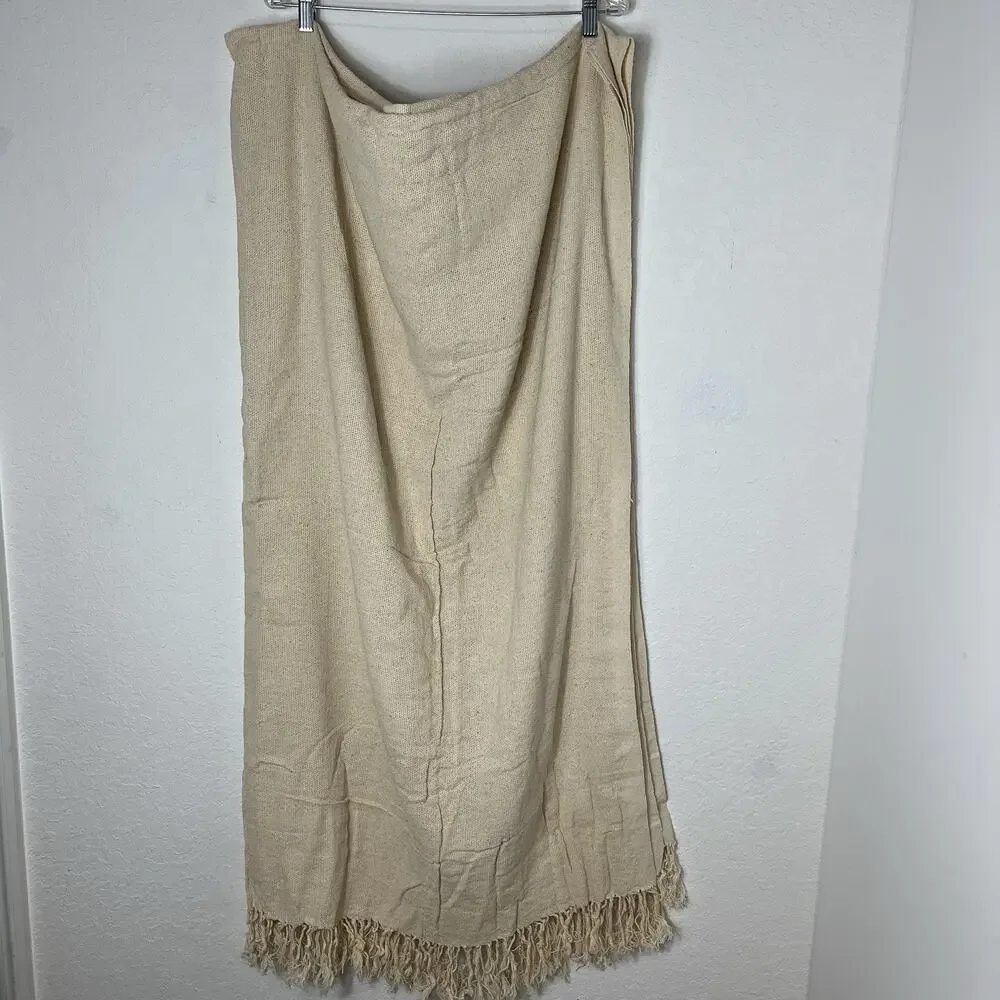 Natural Cotton Throw home decor, cottage, beach, coastal. Fringe on edge.